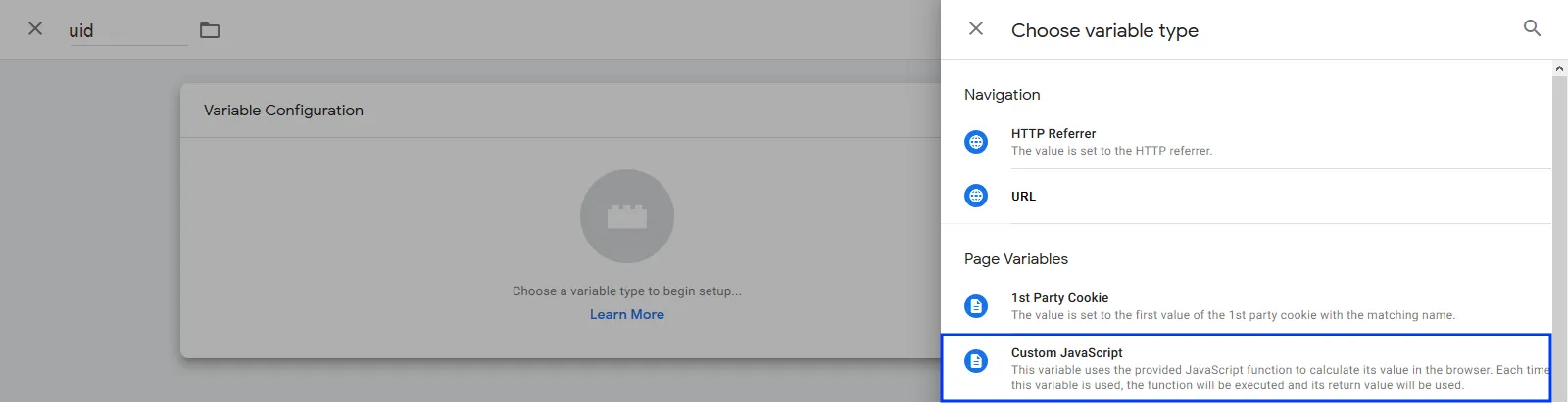 Image: Select variable type