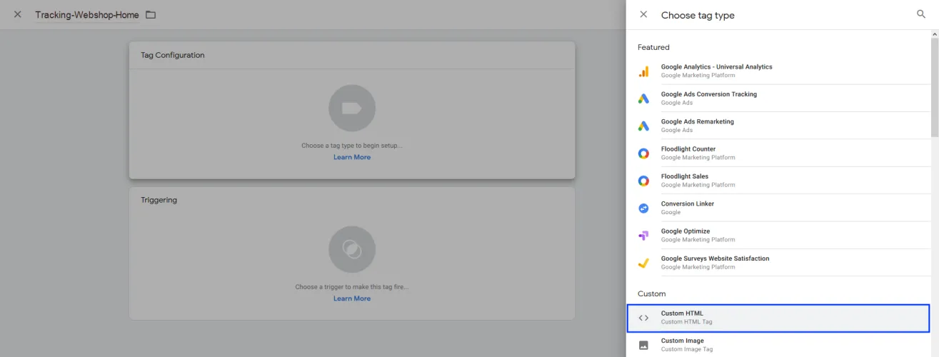 Image: Select Custom HTML