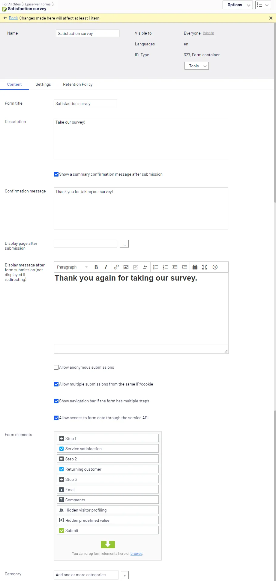 Satisfaction survey metadata Satisfaction survey metadata
