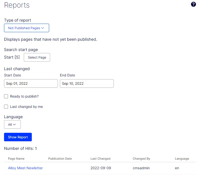 CMS 12 reports not published pages CMS 12 reports not published pages