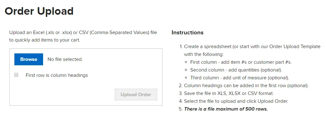 Order Upload Screen Order Upload Screen