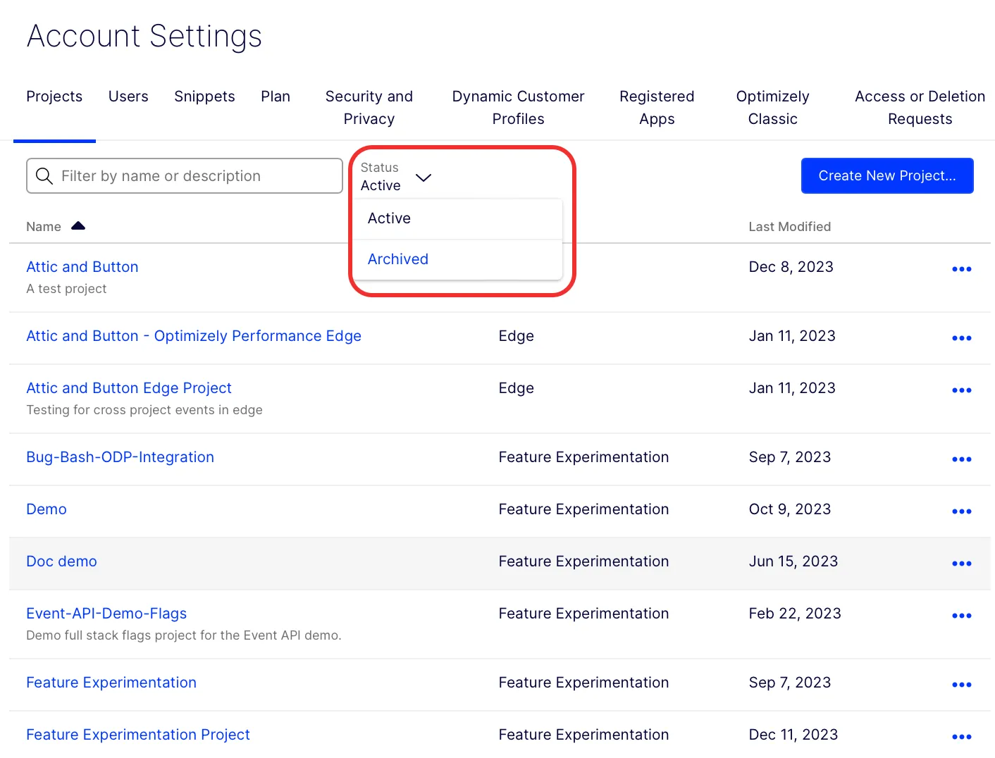 Click Status to select Archived Click Status to select Archived