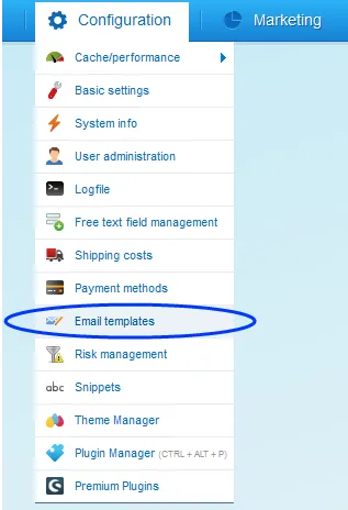 Image: Email templates menu item Image: Email templates menu item
