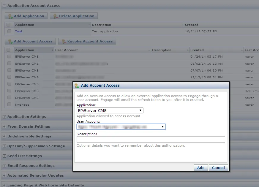 Silverpop add account access