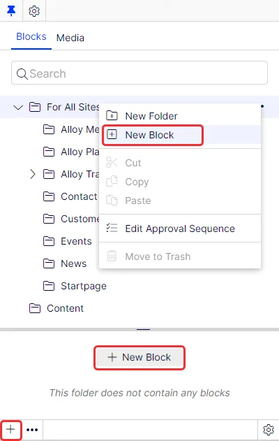 New block in folder New block in folder