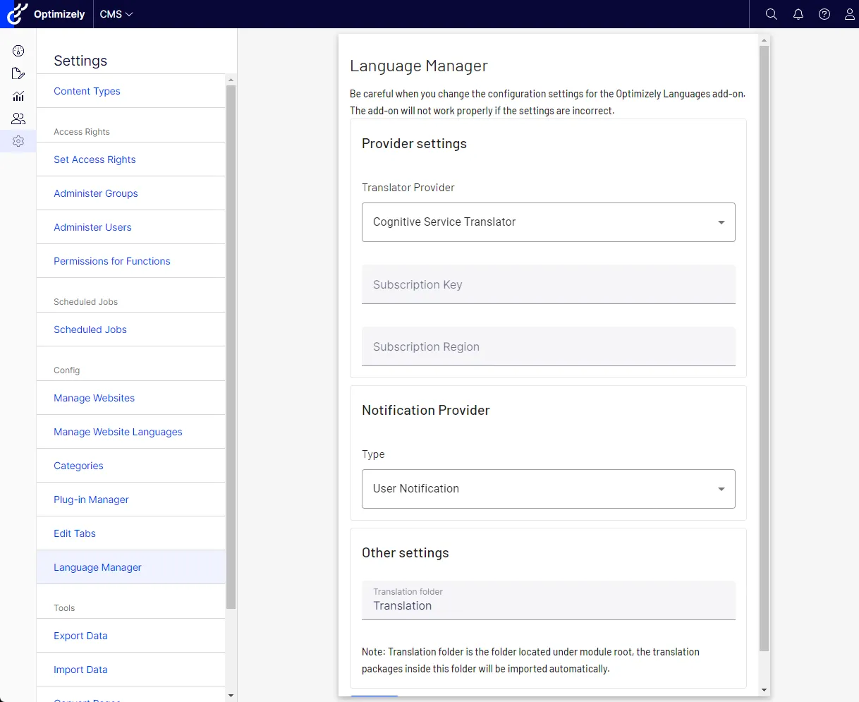 Configure the auto-translate component in Optimizely Languages.