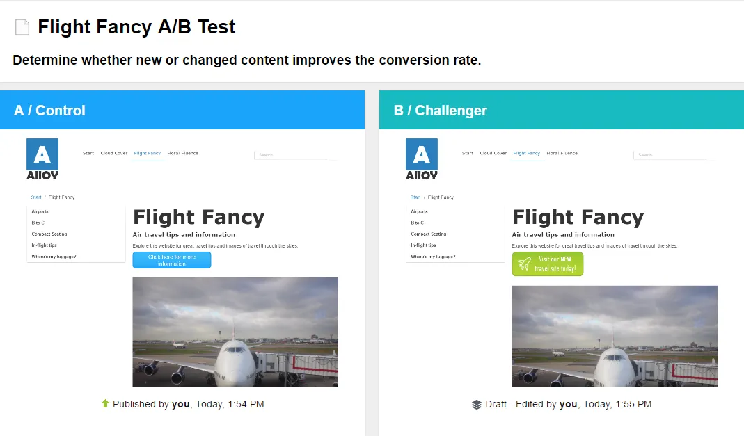 A/B test screen A/B test screen