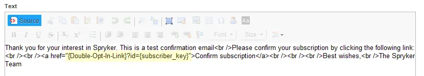 Image: Adding the opt-in link in the text field Image: Adding the opt-in link in the text field
