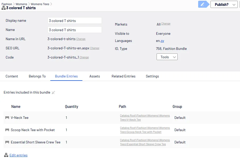 Image: Bundle Entries tab Image: Bundle Entries tab