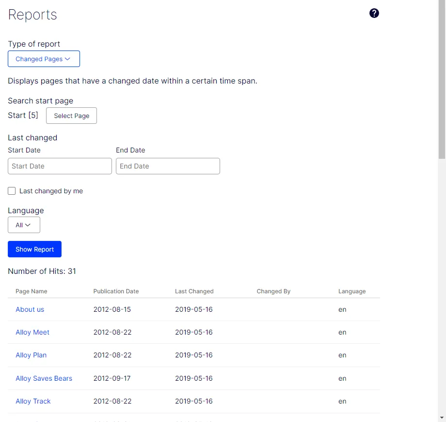 CMS 12 reports changed pages CMS 12 reports changed pages