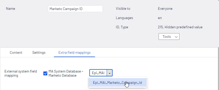Map value in Extra field mappings tab