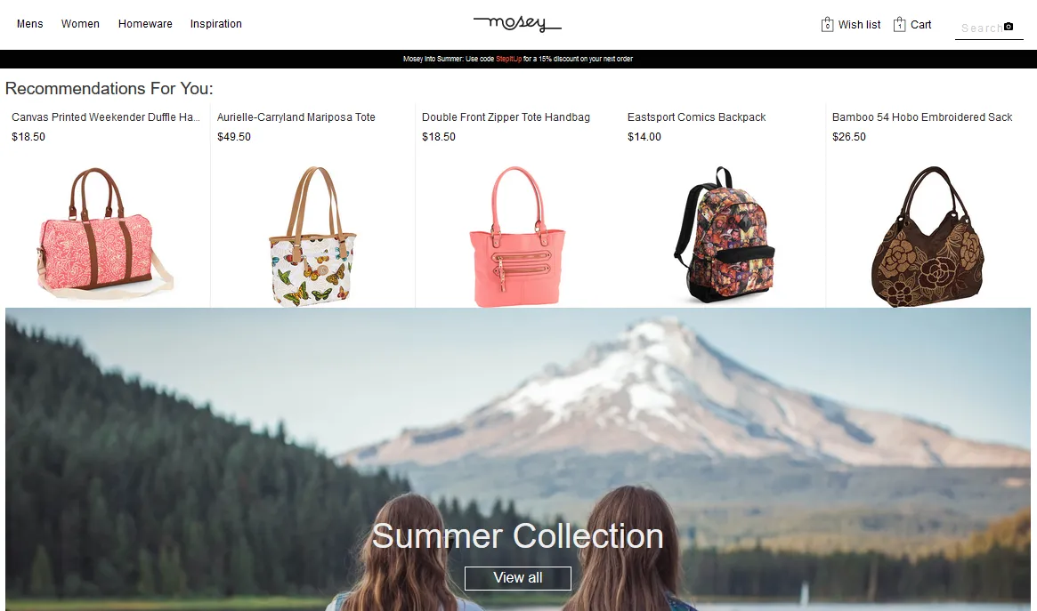 A collection
of women's bags is displayed on the home page of your shop site