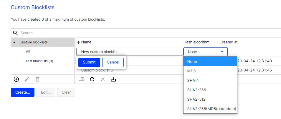 Image: Selecting hash algorithm Image: Selecting hash algorithm