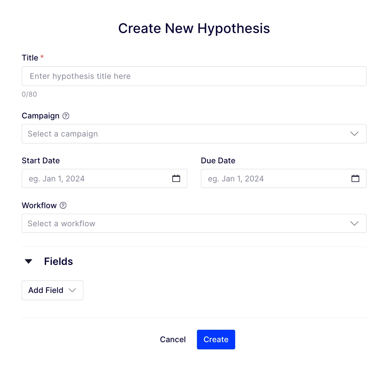 Create New Hypothesis page Create New Hypothesis page