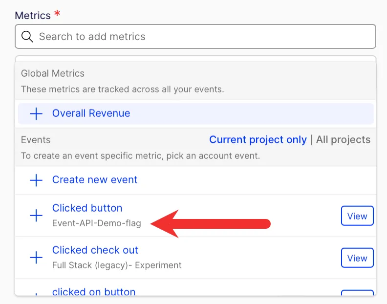 Select All projects in the Metrics section Select All projects in the Metrics section