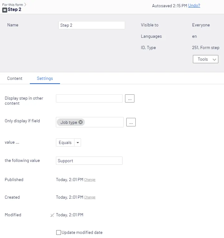 Settings tab setup