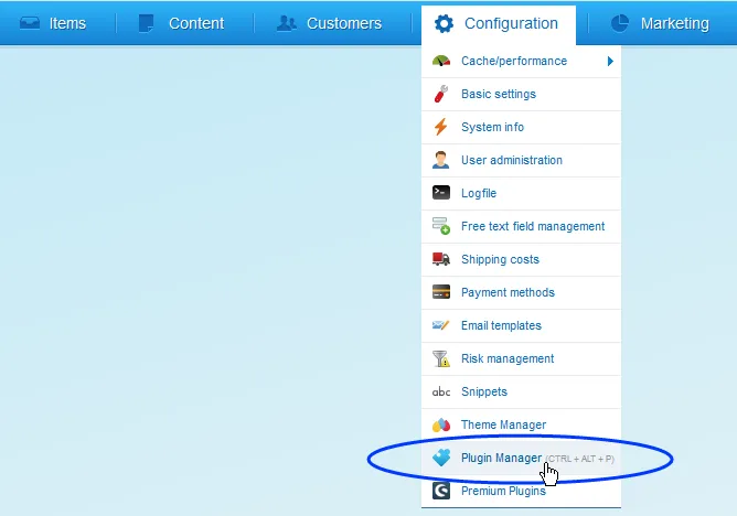 Image: Plugin Manager menu item Image: Plugin Manager menu item