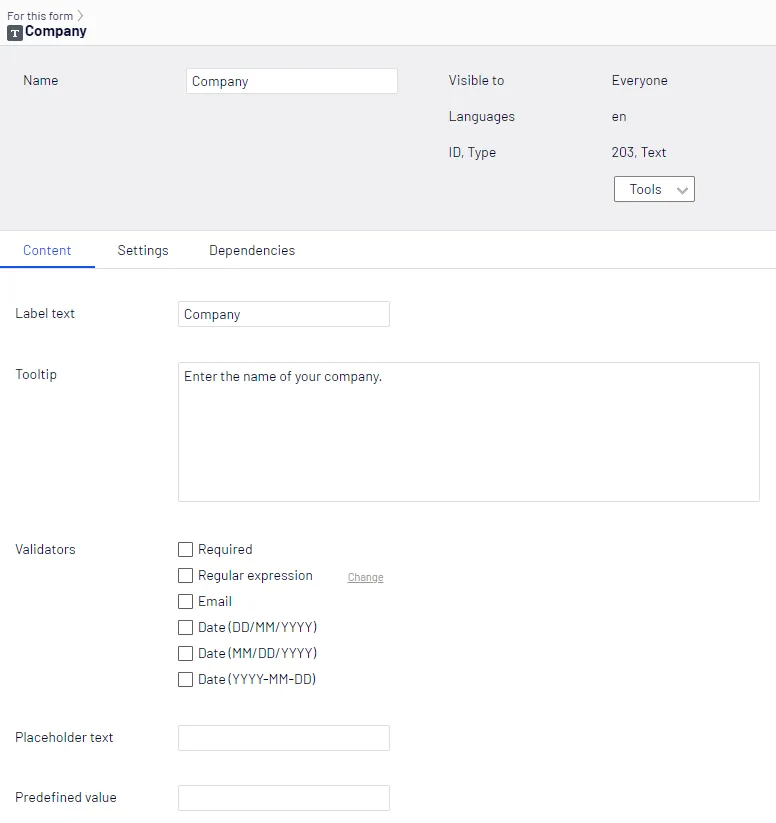 Sample Text form element