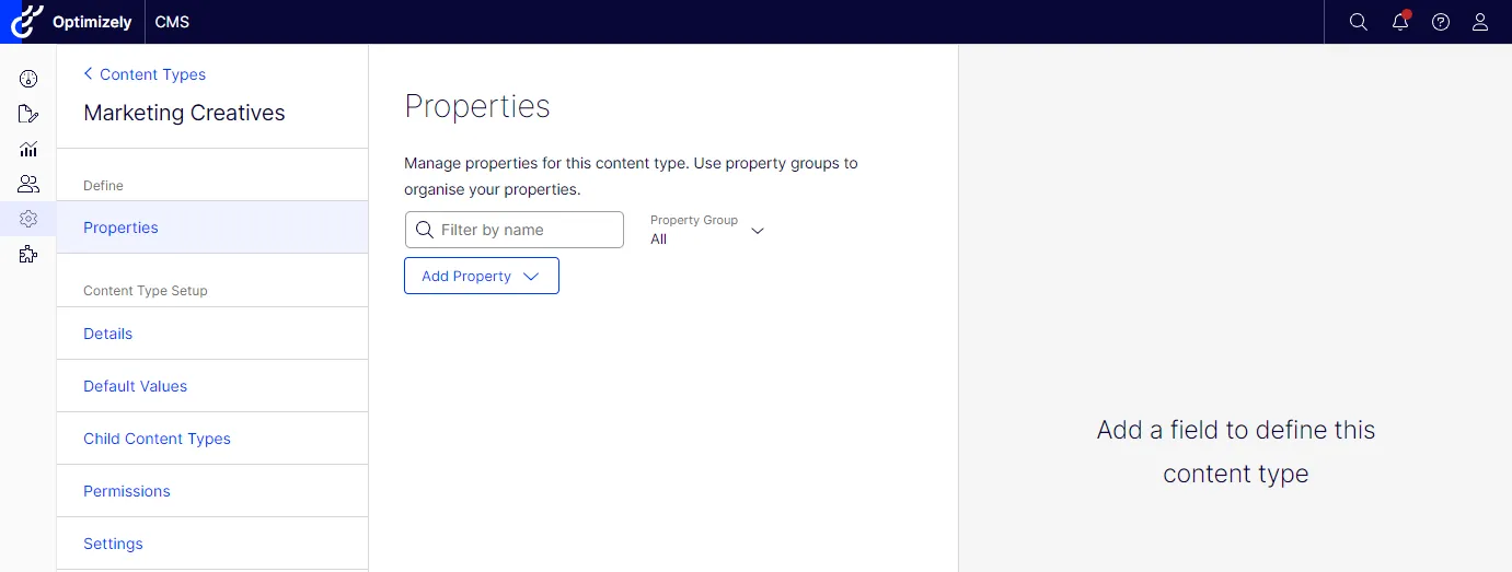 define the properties for the page type