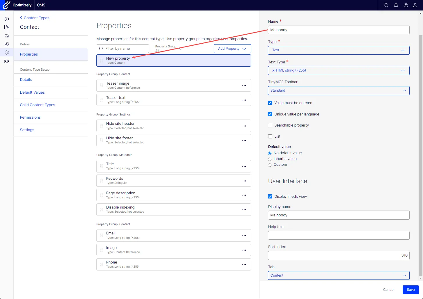 Configure Property fields