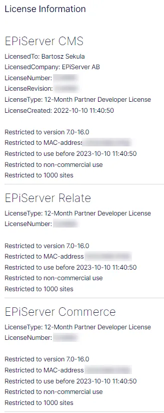 License settings