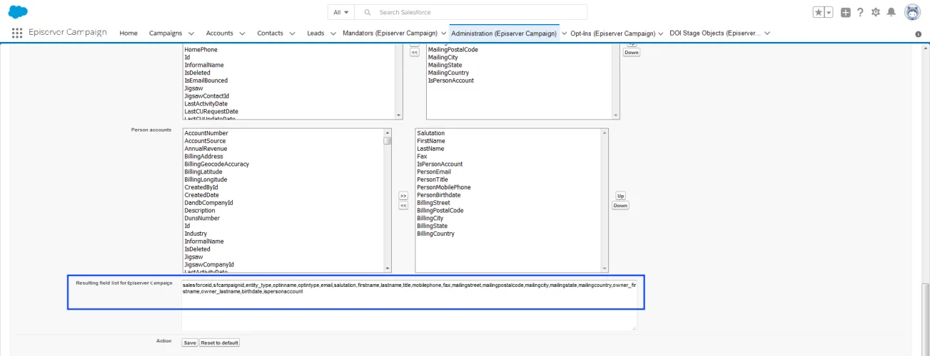 Image: Field list for Episerver Campaign Image: Field list for Episerver Campaign