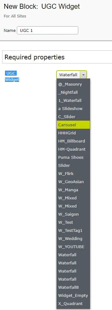 Give the widget a name and select a property from the drop-down list
