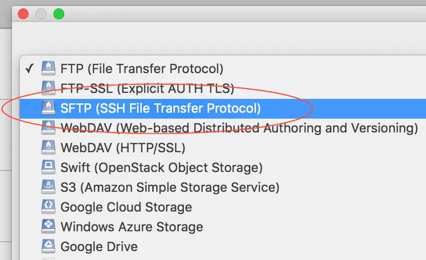 Image: Select SFTP/SSH connection