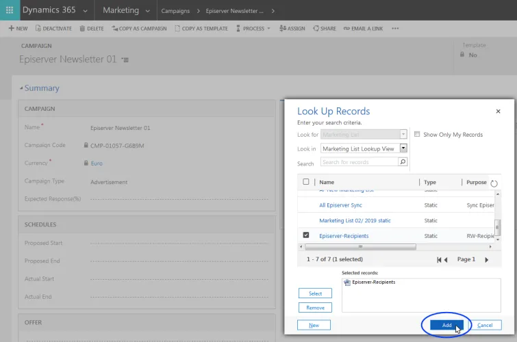 Image: Add marketing list Image: Add marketing list