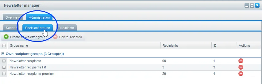 Image: Recipient groups tab Image: Recipient groups tab