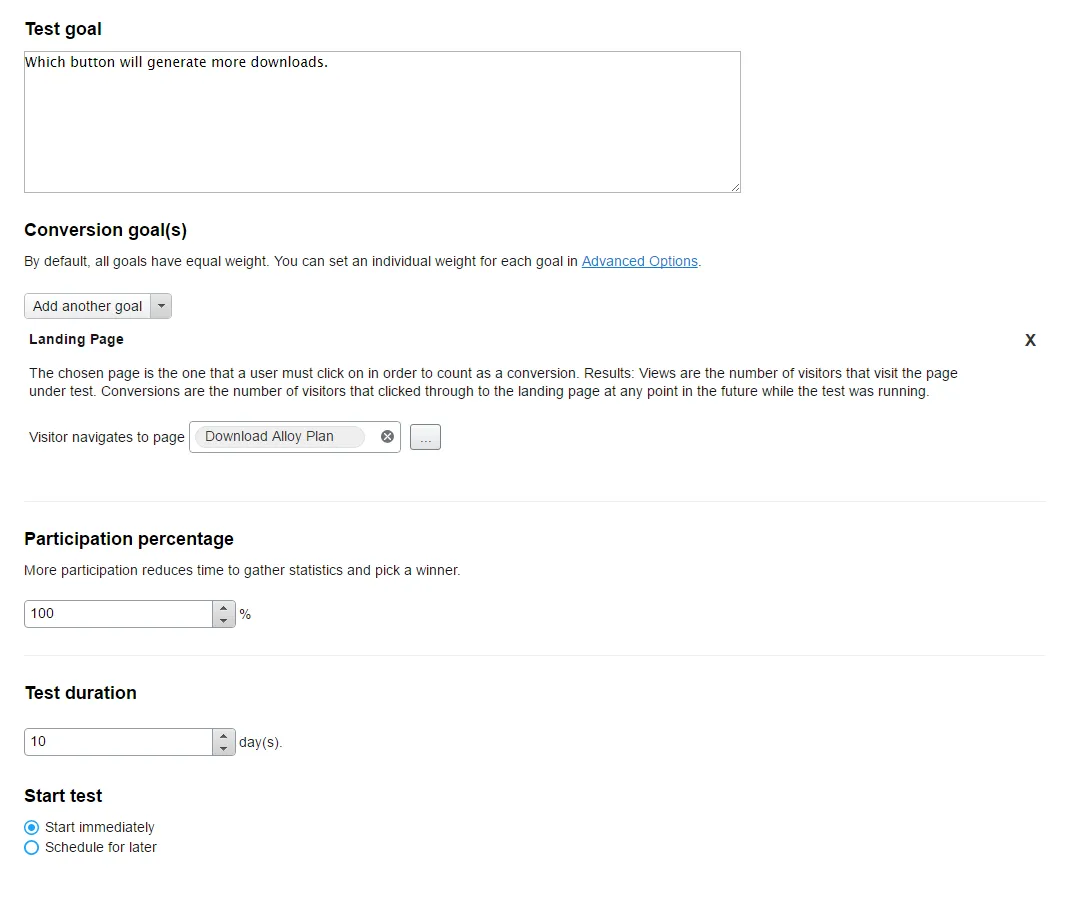 A/B test screen part 2 A/B test screen part 2