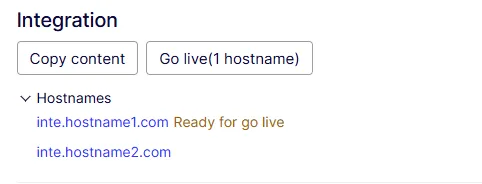 Screenshot of the Go live control for hostnames marked Ready for go live