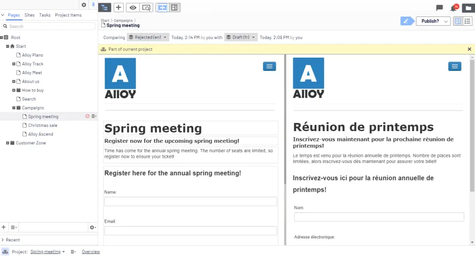 Creating language versions using projects Creating language versions using projects