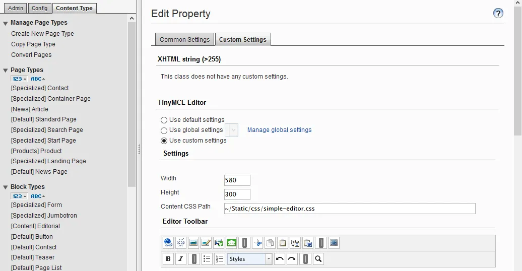 set the Content CSS Path value