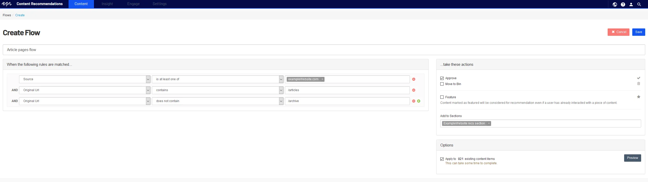Final flow settings Final flow settings