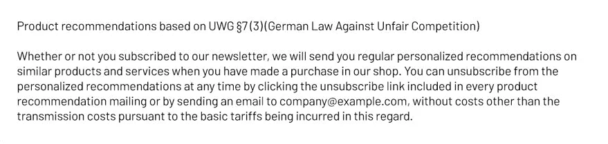 Image: Example privacy policy note – customer relationship