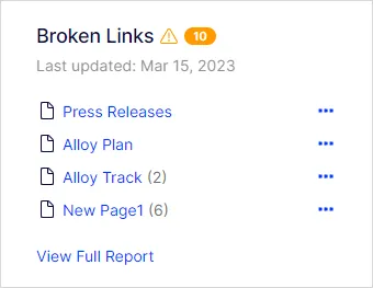 CMS dashboard with broken links CMS dashboard with broken links