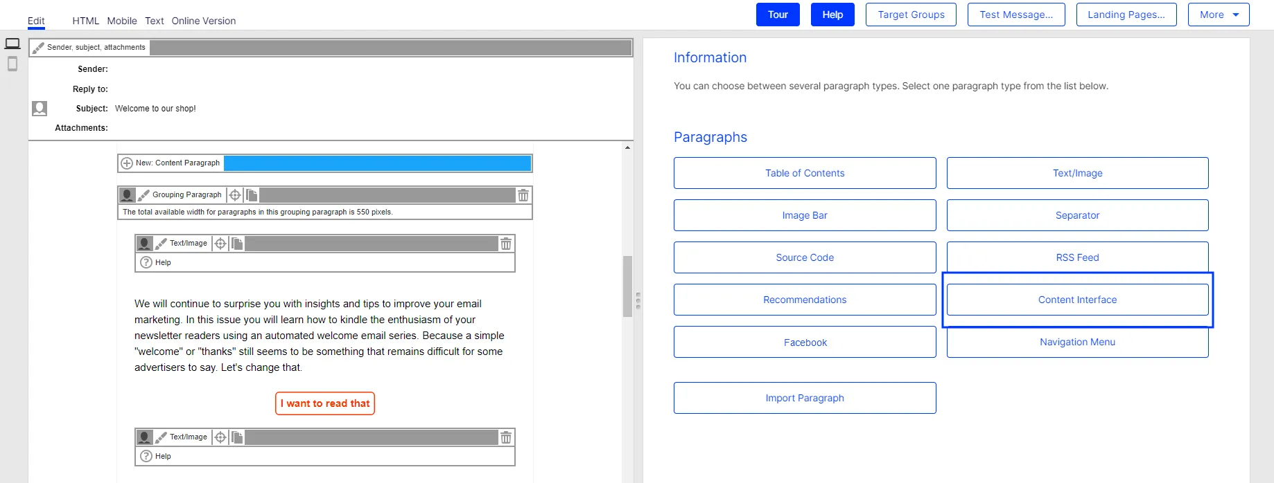 Image: Content interface Image: Content interface