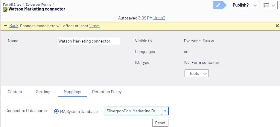 Mapping a Silverpop database field to a form field