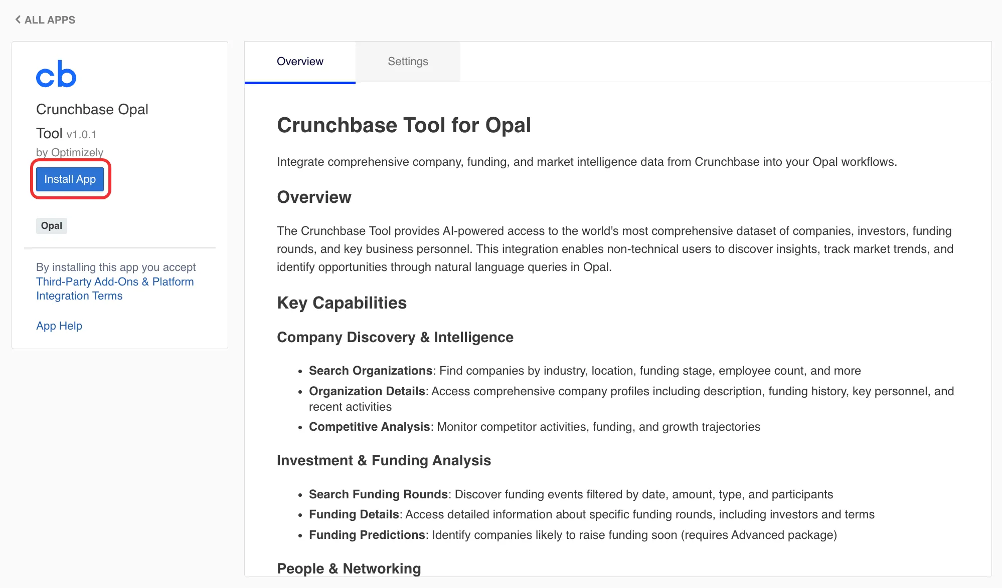 Install Crunchbase Opal Tool