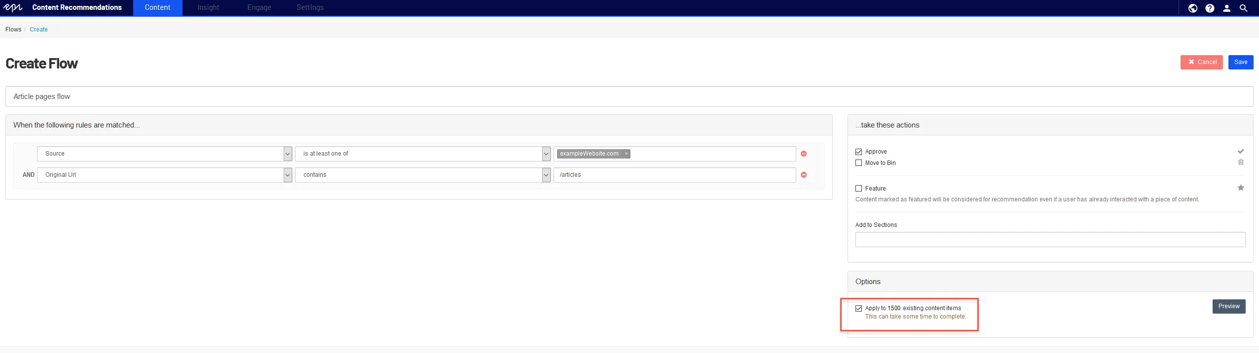 Options in the Flow view Options in the Flow view