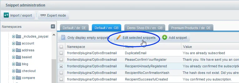 Image: Edit snippets Image: Edit snippets