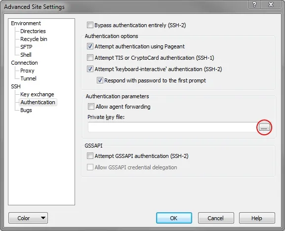 Image: Browse for Private key file