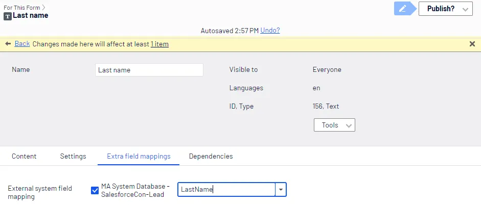 Mapping Salesforce database field to a form field Mapping Salesforce database field to a form field