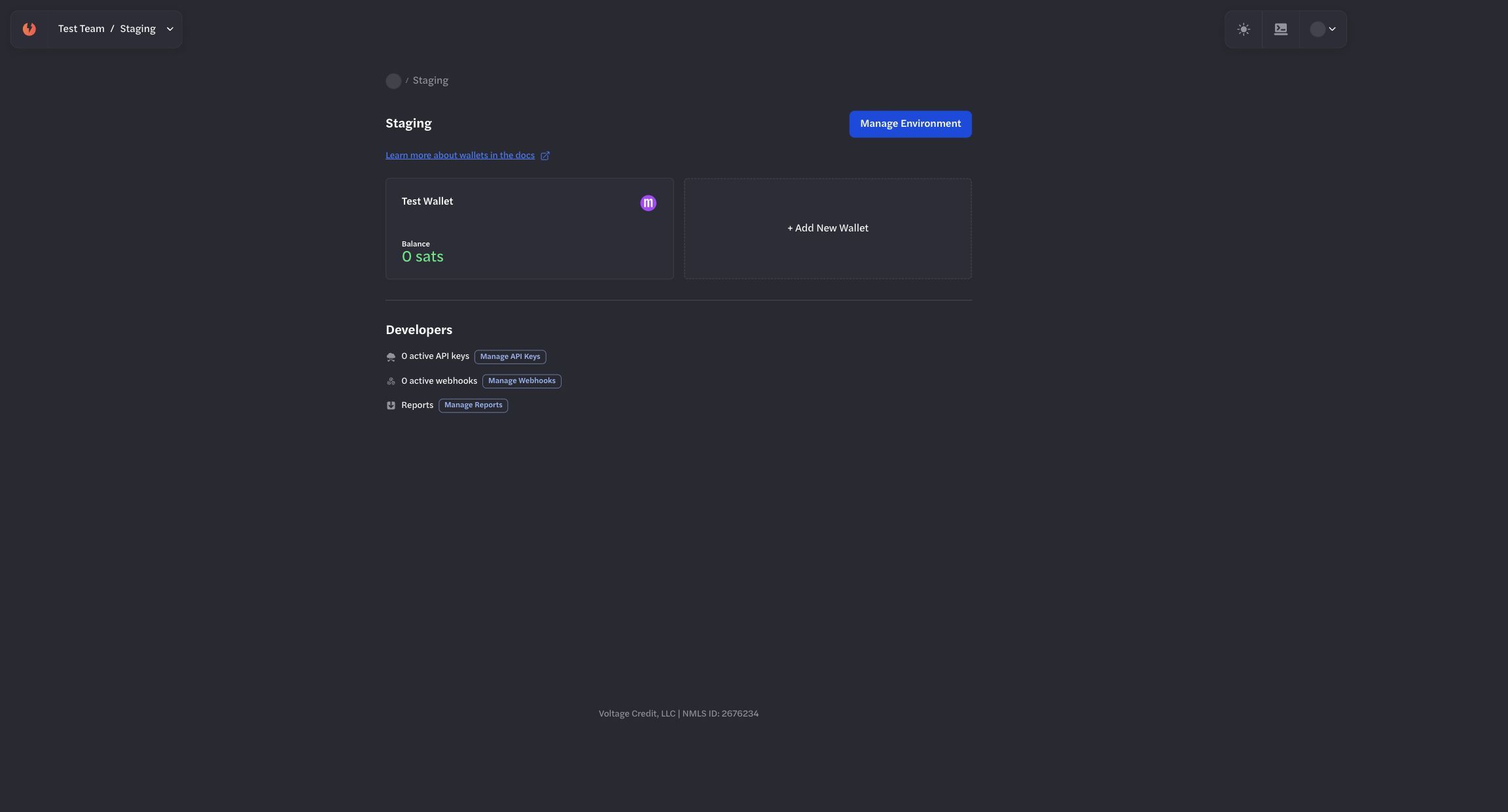 Staging environment with two ready Development wallets Staging environment with two ready Development wallets