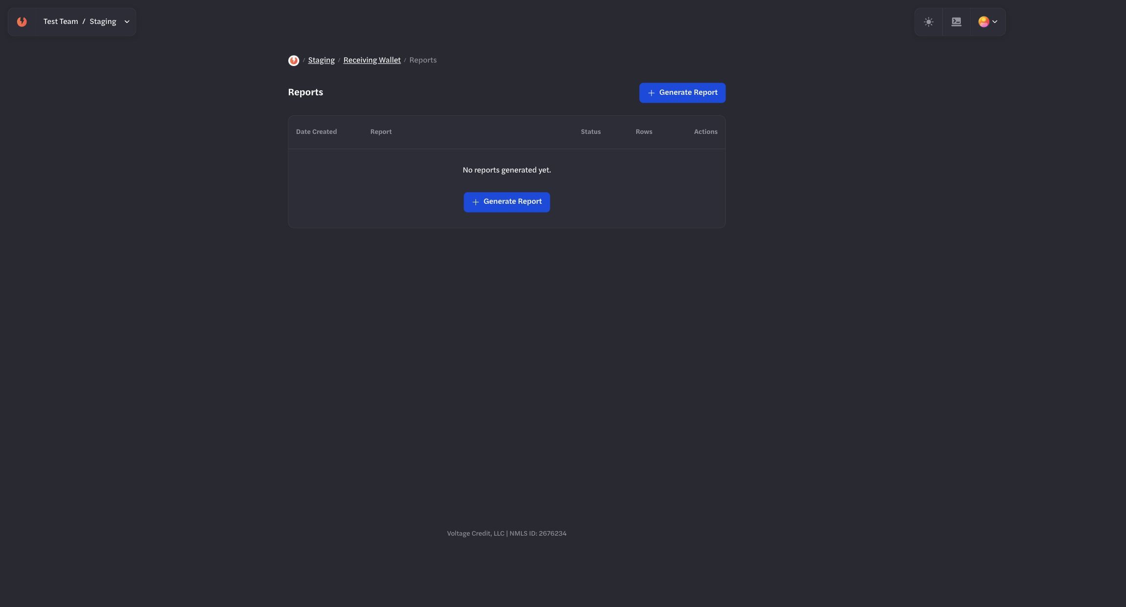 Empty wallet Reports page Empty wallet Reports page