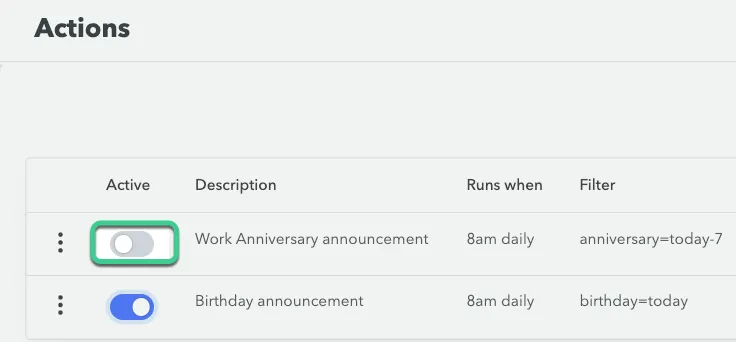 Disable an announcement action