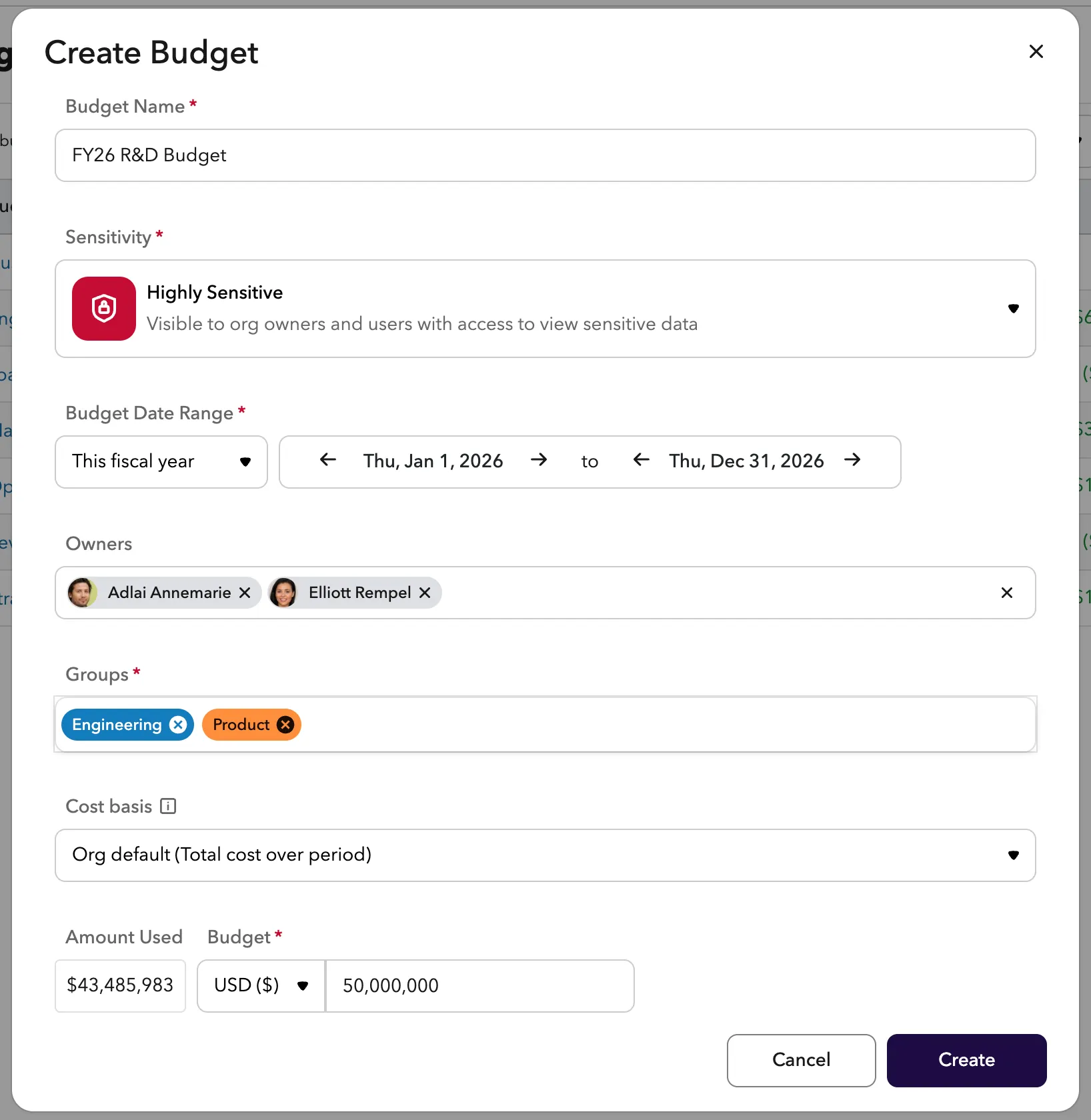 Create Budget Dialog Create Budget Dialog
