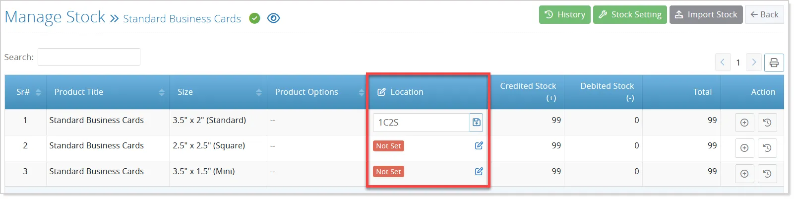 Product Specific - Manage Stock