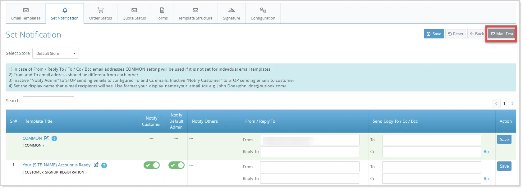 Mail Test - Set Notification